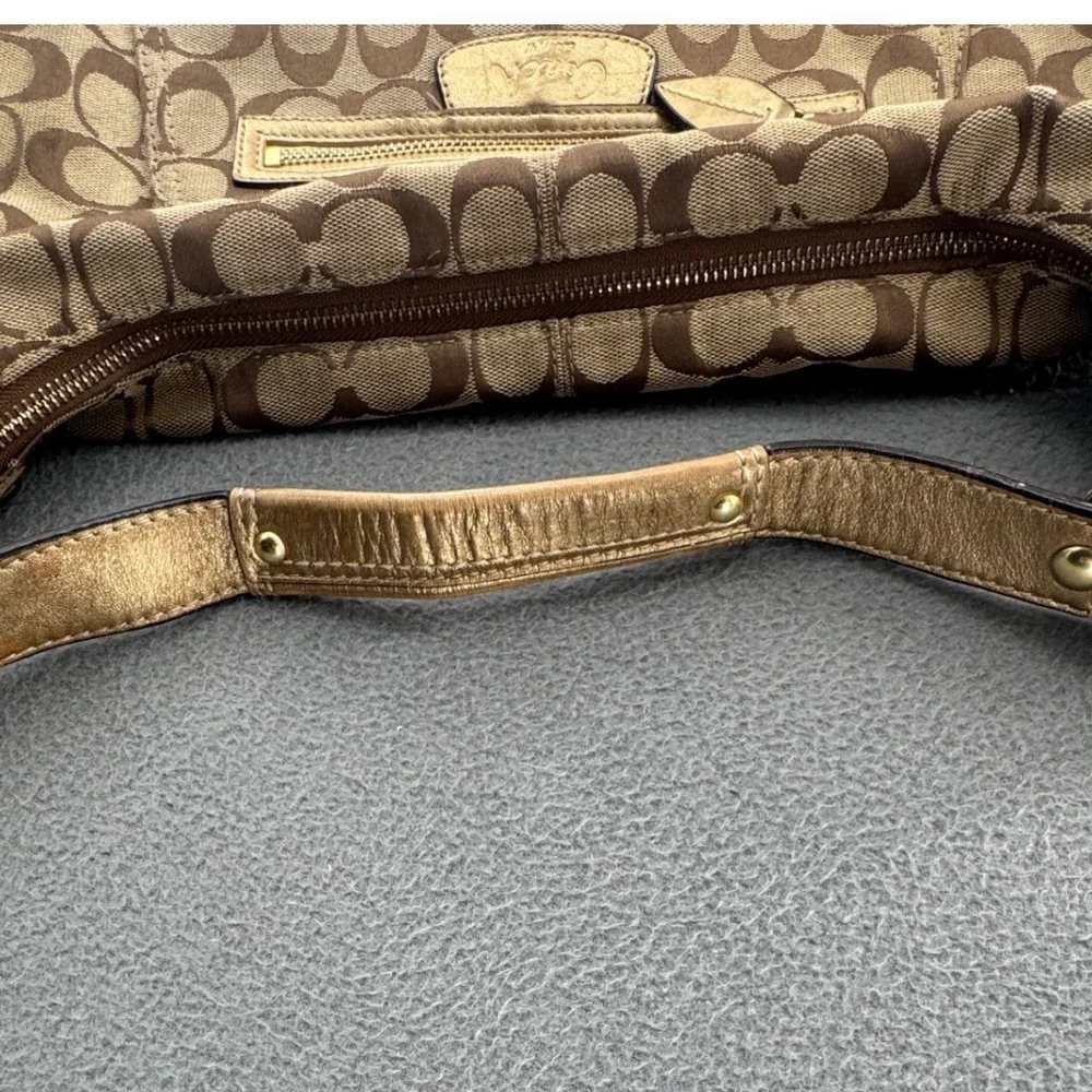 Coach Signature C Hobo Y2K Bag Medium Brown Gold F14691 Jacquard Shoulder Preppy